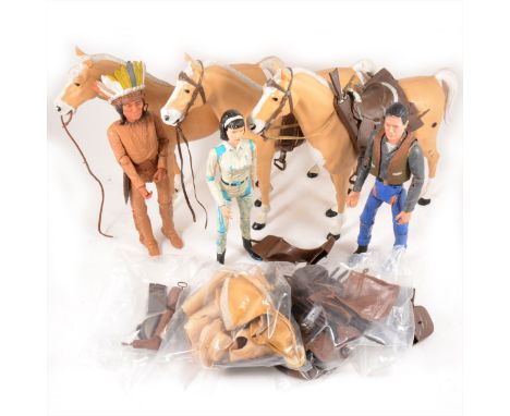 Louis Marx Toys; Lone ranger figures and horses, including, Jonny West, Jane west, Chief Cherokee Indian 'Geronimo', Thunderb