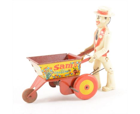 Louis Marx Sam the Gardner tin-plate and plastic toy, 21cm long.
