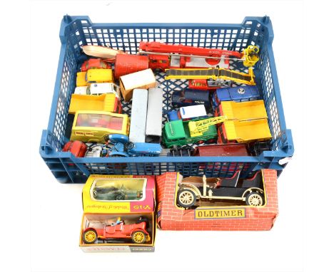 Die-cast models and vehicles by Corgi, Dinky and Matchbox, including Commer Police, van, Healey Sports boat, Mini RAC van, Br