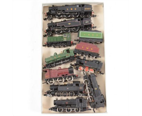N gauge model railway locomotives; eight loose examples, including Bachmann LMS 2-6-4 no.2691, BR 2-6-4 no.42073, BR D2011 di