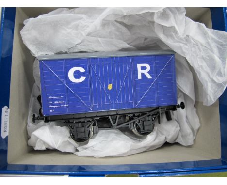 A Ace Trains 'O' Gauge/7mm "Caledonian Railwat" Box Van, new/unused, CR blue/grey roof/black chassis.