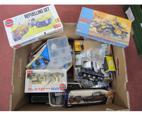 A Small Group of Items From a  Railway Modelers Layout, vehicle blister pack and loose people, track and trackside items, spa