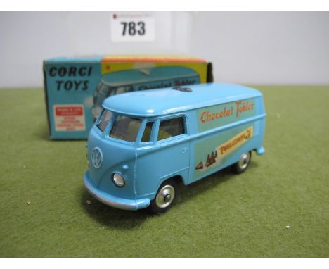 a Boxed Corgi No. 441 Diecast Model Volkswagen "Toblerone" Van, blue body, lemon, chipping/rubbing to raised edges, box sligh