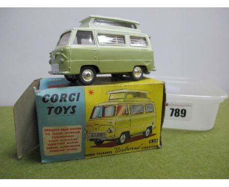 A Boxed Corgi No. 420 Diecast Model Ford Thames "Airborne Caravan", two tone green, brown interior, minor chips/scratches to 