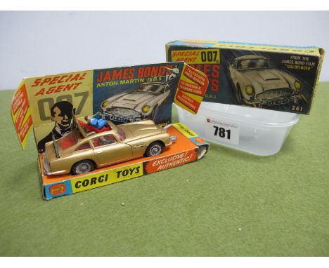 A Boxed Corgi #261 Diecast Model James Bond Aston Martin DB5, bright gold body work, red interior, wire wheels (marks to tyre