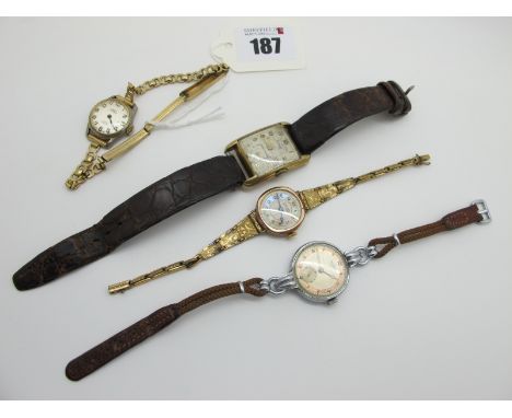 Rotary; A Vintage 9ct Gold Cased Gent's Wristwatch, on a strap; together with a vintage ladies wristwatch on decorative Rolle