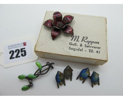 A Pair of Vintage Enamel Novelty Fish Cufflinks, (indistinctly stamped) a Charles Horner Chester hallmarked silver and enamel