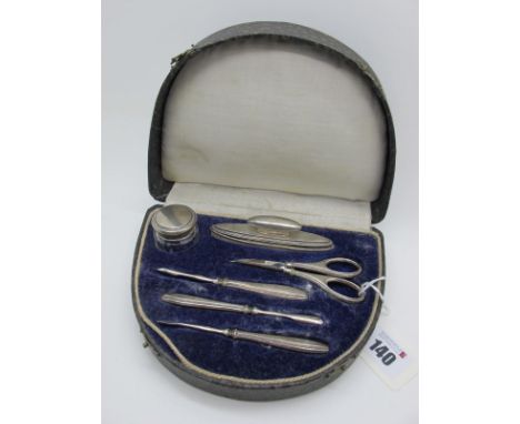 A Vintage German Manicure Set, (stamped crescent and crown and "800"), in original fitted case. 
