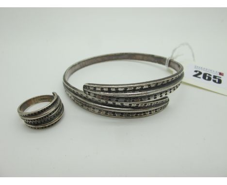 David Andersen; A Modern Norwegian 'Saga Collection' Bangle, of crossover textured design, stamped "D-A 925S Norway Sterling"