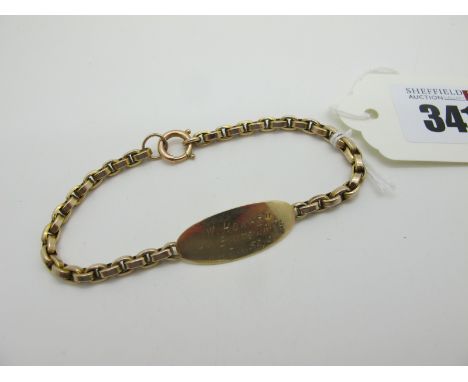A Vintage Identity Bracelet, with personalised oval panel stamped "9ct". 