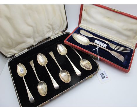 Six Hallmarked Silver Old English Pattern Teaspoons, in a fitted case (incomplete); together with a hallmarked silver spoon a