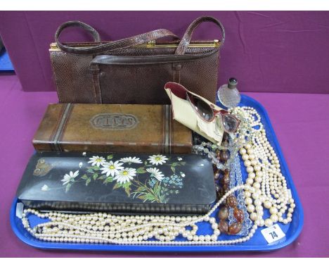 Vintage 'Gants' French Glove Box, further glove box, vintage ladies handbag, vintage sunglasses, imitation pearl bead and oth