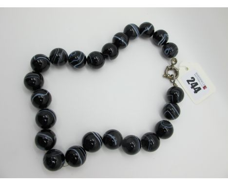 A Vintage Single Strand Banded Agate Large Bead Necklace, (in need of re-stringing). 