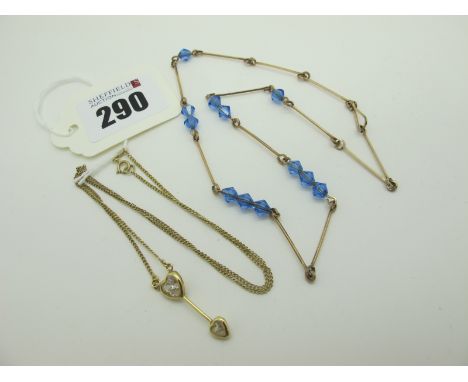 A Modern 9ct Gold Dainty Necklace, suspending heart drop; together with a vintage necklace. (2)