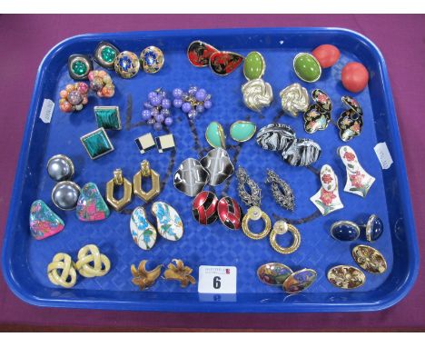 A Collection of Assorted Earrings, including modern cloisonné enamel etc :- One Tray 