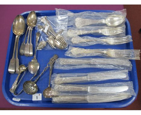 Hallmarked Silver Old English Pattern Teaspoons, (various makers and dates); a hallmarked silver fork, Kings pattern plated c