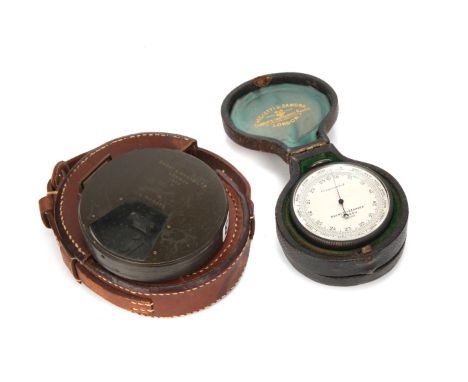 A Negretti & Zambra Pocket Barometer & Compass, with a Short & Mason Clinometer, barometer in double sided silk lined leather