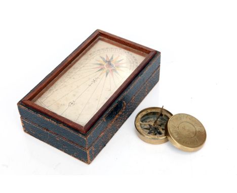 A Declination Compass &amp; Compass Sundial Dated 1780, declination compass now mounted on refurbished box, Sundial lid engra