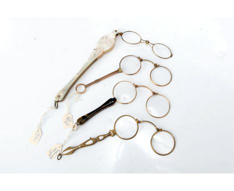 A Collection of Lorgnettes, including a long-handles mother-of-pearl example, a gilt and tortoiseshell example and one with A