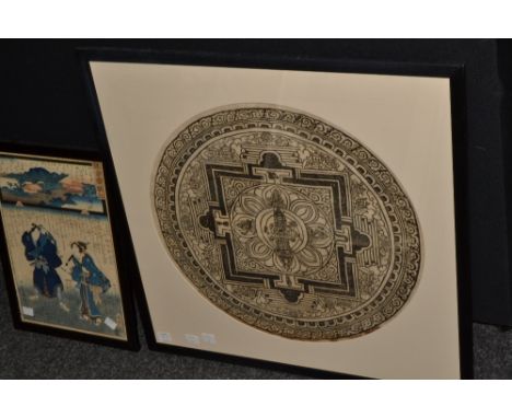 Indian School, a roundel printed with Deities ; woodblock print (2)