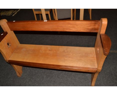 A Yorkshire critters oak bench, ecclesiastical style carved with a pair of fish 