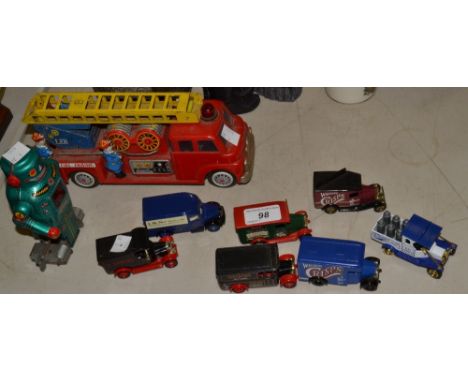 A Japanese tin plate clockwork Robot; a Japanese tinplate and plastic fire engine ; Models of Yesteryear 