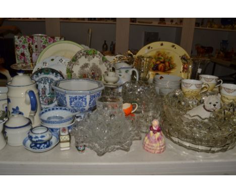 Ceramics and glass - a Maxwell Williams cake stand, a Staffordshire bone china part tea service, a Barkers model of a West Hi