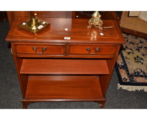 A reproduction mahogany two drawer side cabinet/book shelf