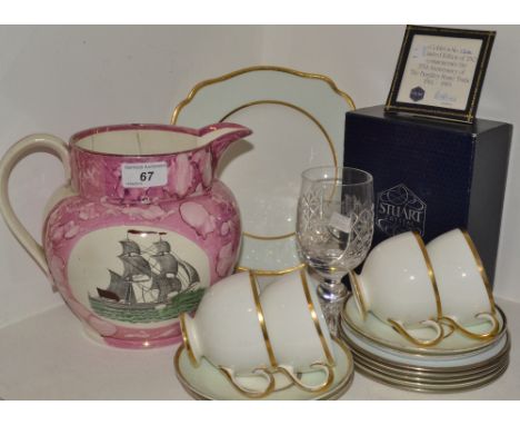 A mid 19th Century Sunderland lustre Iron Bridge jug, C 1840;a Burleigh Horse Trials Stuart Crystal Goblet, 25th Anniversary,