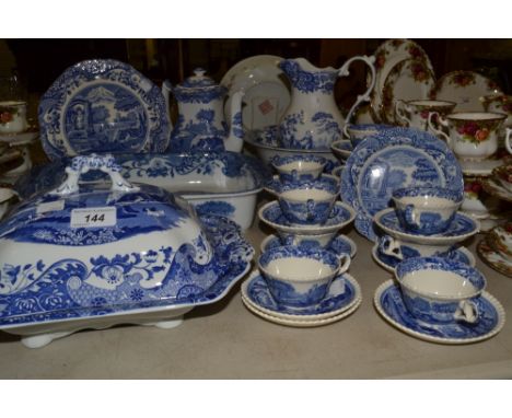 Copeland Spode Italian pattern - coffee pot, coffee cups and saucers, covered serving dish, cake plate, large serving dish , 