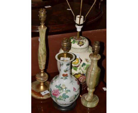 Lighting - an onyx table lamp, another; a Masons ginger jar  table lamp; another (4)