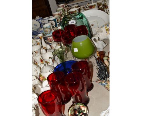 Coloured Glass - a Bristol blue glass rinser, four ruby glass tumblers;  etc 