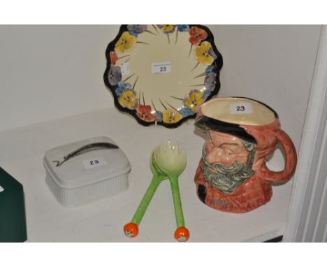 Ceramics - Royal Doulton character jug, Falstaff D 6287,a Royal Doulton Pansy plate; Carltonware salad  servers;  a sardine d
