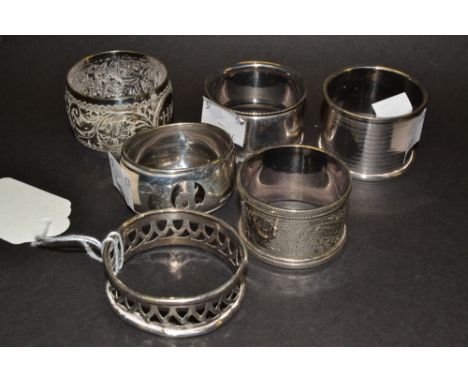 A silver  napkin ring,  London 1893; others , various dates and makers (6)