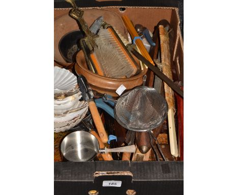 Boxes and Objects - a treen door wedge, a toddy ladle, a lacquer box, chopsticks;  etc 