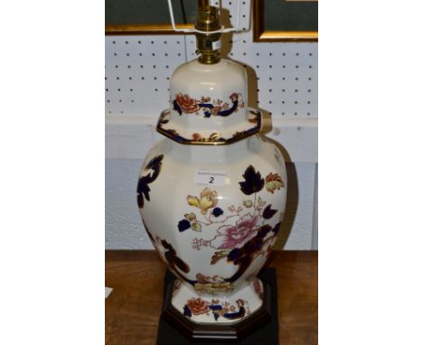 A Mason's baluster table lamp, as a hexagonal ginger jar and cover,  Mandalay pattern 45cm high 