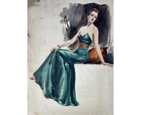 Art Deco period English School watercolour - portrait of an elegant lady, possibly for an advertisement, 55cm x 43cm, unframe