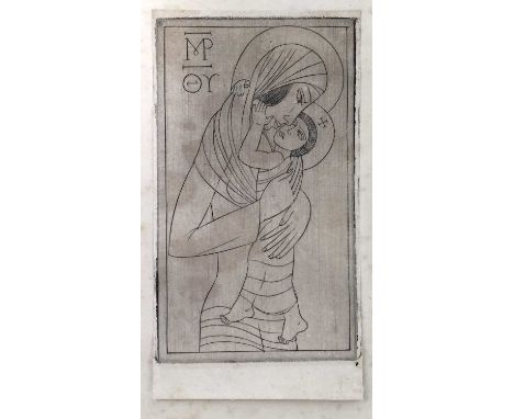 Eric Gill (1882-1940) wood engraving, (intaglio) Madonna and Child, 1924 (Skelton P298) 8.5 x 5cm, drop mounted onto folded p