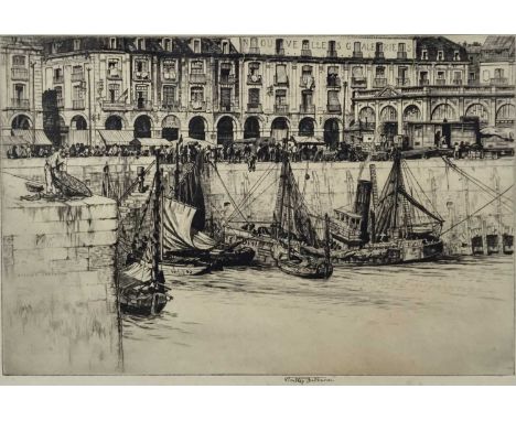 Stanley Anderson (1884-1966) etching 1928 - Les Arcades Dieppe, edition of 80 proofs,signed titled and editioned, 21cm x 31cm