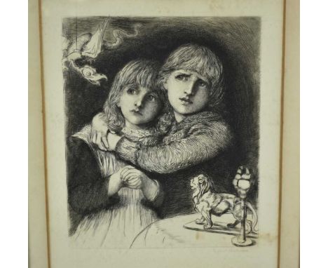 Hubert Herkomer (1849-1914) scarce pencil signed etching 'Babes in the Woods', proof before letters, 'H.H. 80', 26cm x 22cm, 