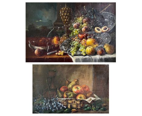 Zwei Stillleben: Eduard Huber-Andorf (1877-1965), Stillleben mit Buckelpokal, Silberschalen und diversen Früchten, signiert, 