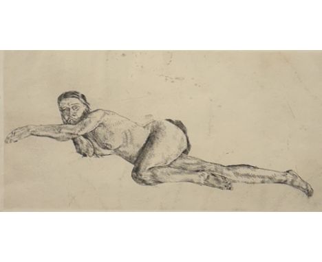 Lotte Laserstein, liegender weiblicher Akt, ca. 1926, Radierung, 18 x 34,5 cm; mit Rahmen 36 x 54 cm / Lotte Laserstein, recl