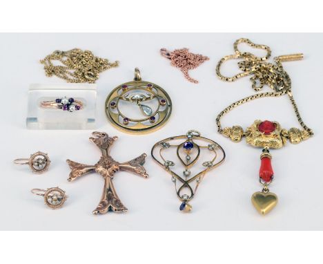 Großes Konvolut Schmuck, Altersspuren: 750er Rosé- und Gelbgold, insg. 6,05 g: Ring, RG54 und Kette, L 58 cm; 585er Roségold,