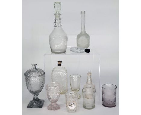 Konvolut Glas, verschiedene Epochen, barock 18. Jh. bis modern: Kelch, Humpen, Flasche, Flachmann, Karaffen, Deckelpokal, mit