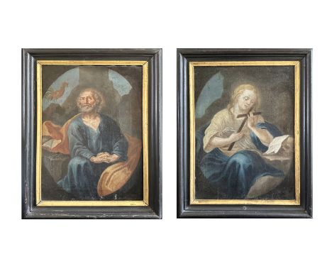 2 Gemälde, beide um 1780: 1 x Der heilige Petrus, über der Schulter links sein ihm attributiv zugesellter Hahn mit weit geöff