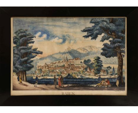 Unbekannter Künstler, Ansicht von Baden, signiert Joseph Kak oder Hak, datiert 1832, Aquarell, 68 x 51 cm.