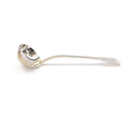 George III silver Fiddle pattern ladle, engraved with dolphin crest to terminal, hallmarked William Chawner II, London 1819, 