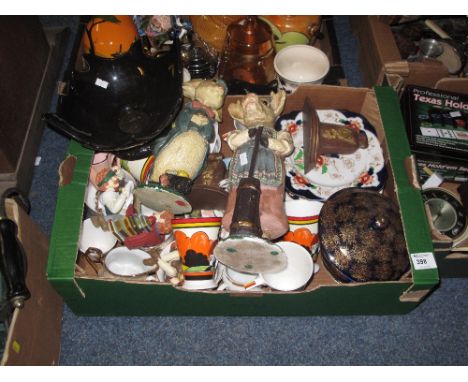 Tray of assorted china to include; Elizabethan fine bone china Art Deco design mugs, various collectors plates, Royal Albert 