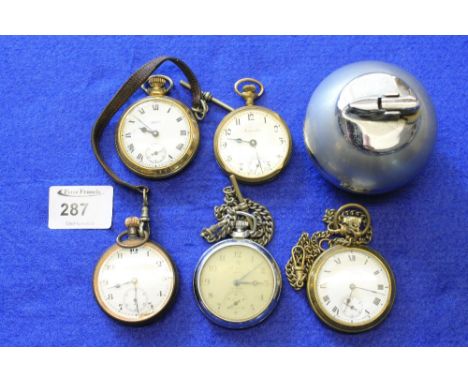 Bag of assorted items to include various Smiths, Ingersoll nouvella pocket watches, together with Ronson table lighter.