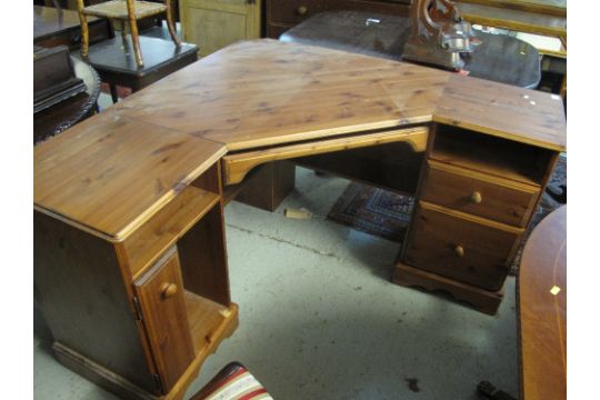 Modern Pine Corner Desk Unit Fitted Drawers And Cupboard